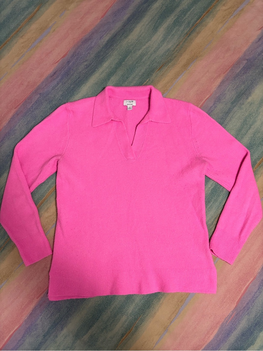 J. Crew extra soft yarn blush pink wool blend polo pop over sweater size S